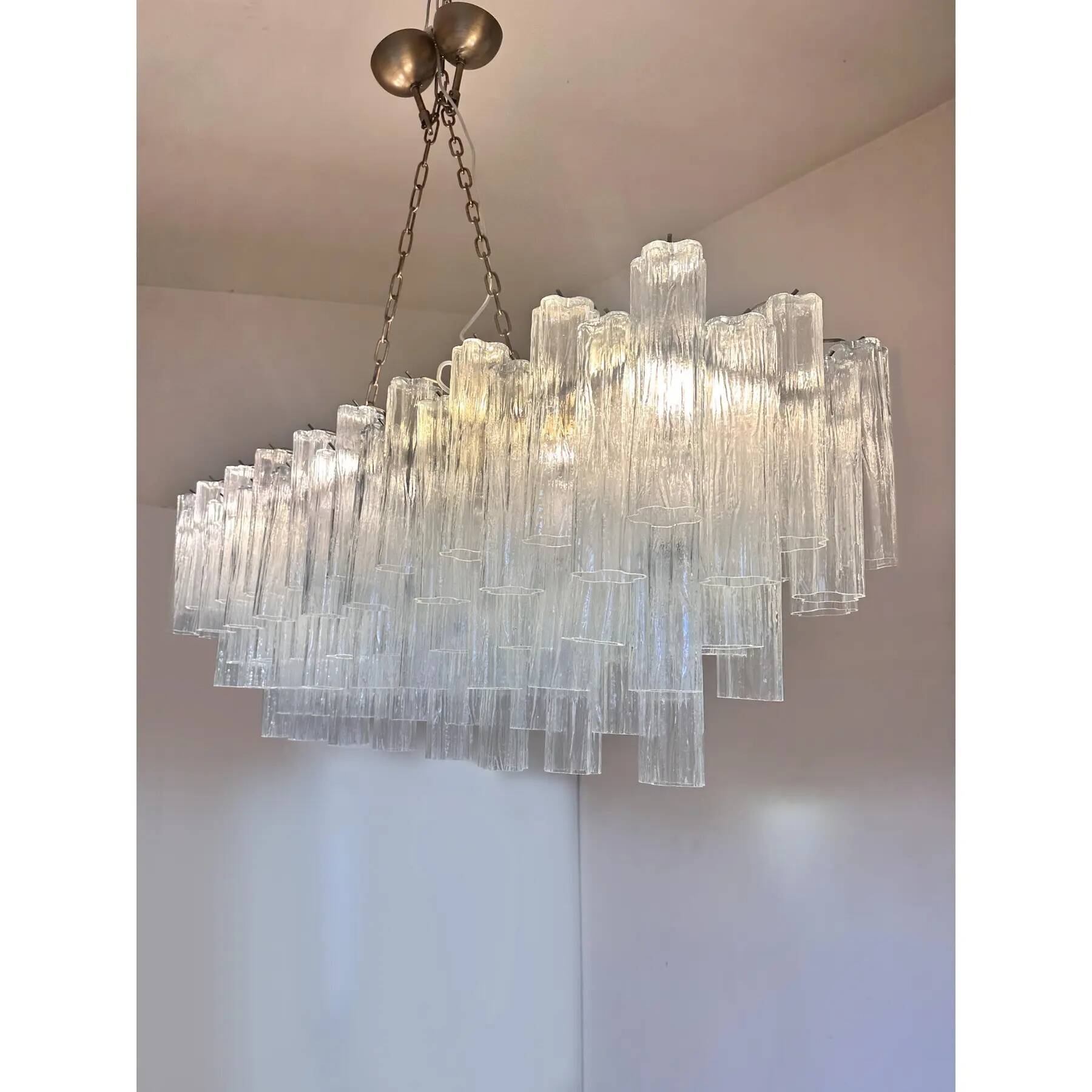 Contemporary Luxury Rectangular "Tronchi" Murano Glass Burnished Chandelier