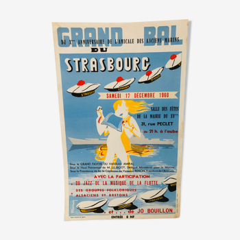 Old poster of the liner "Strasbourg", 1960
