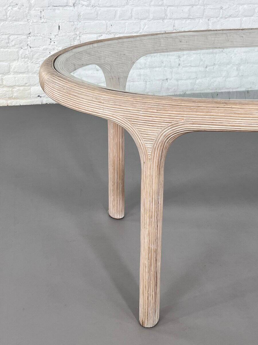 Oval table in marquetry of rattan and glass Vivai del Sud