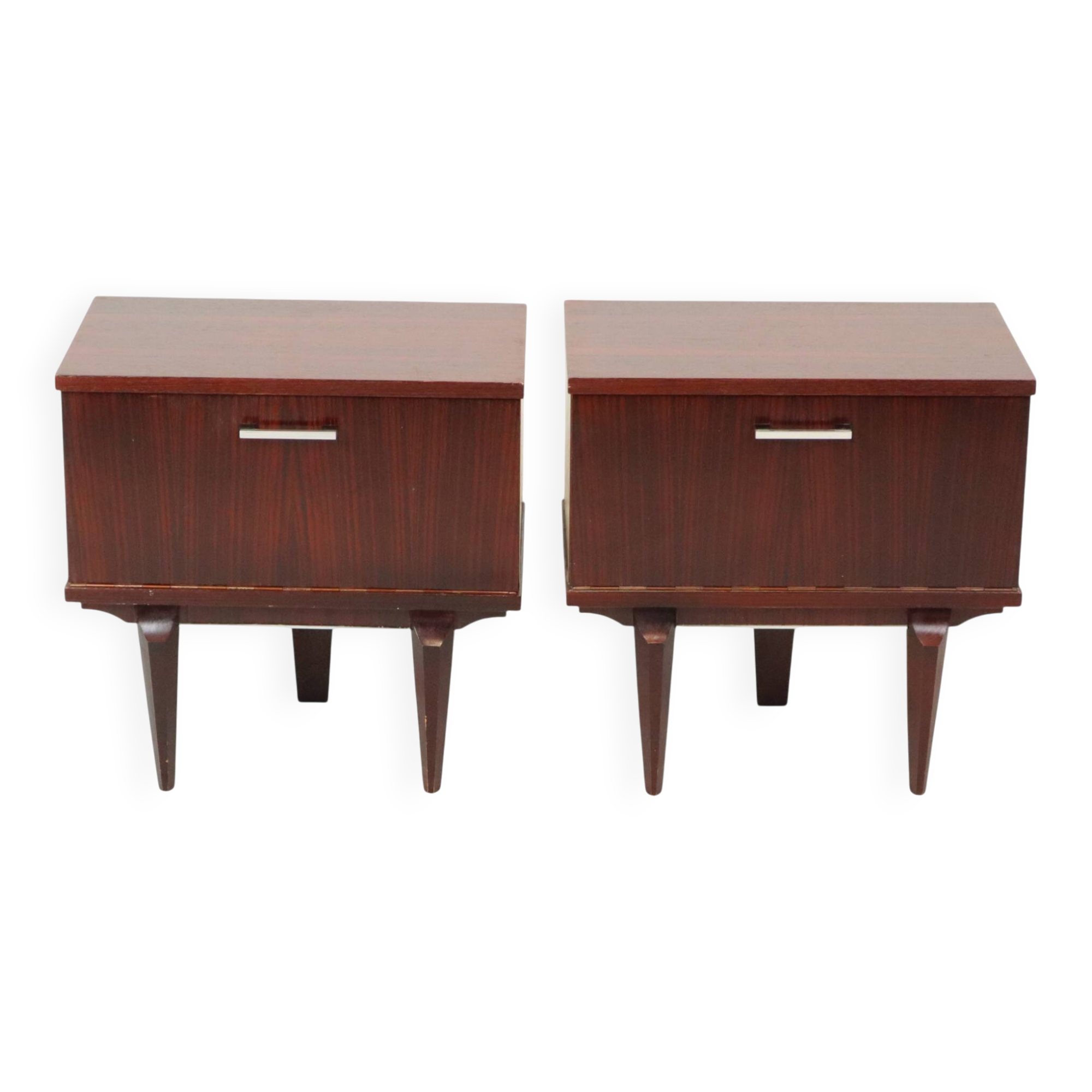 Pair of Vintage Bedside Tables Veneer Wooden Night Tables