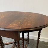 Edwardian extending oak drop leaf ‘barley twist’ side table