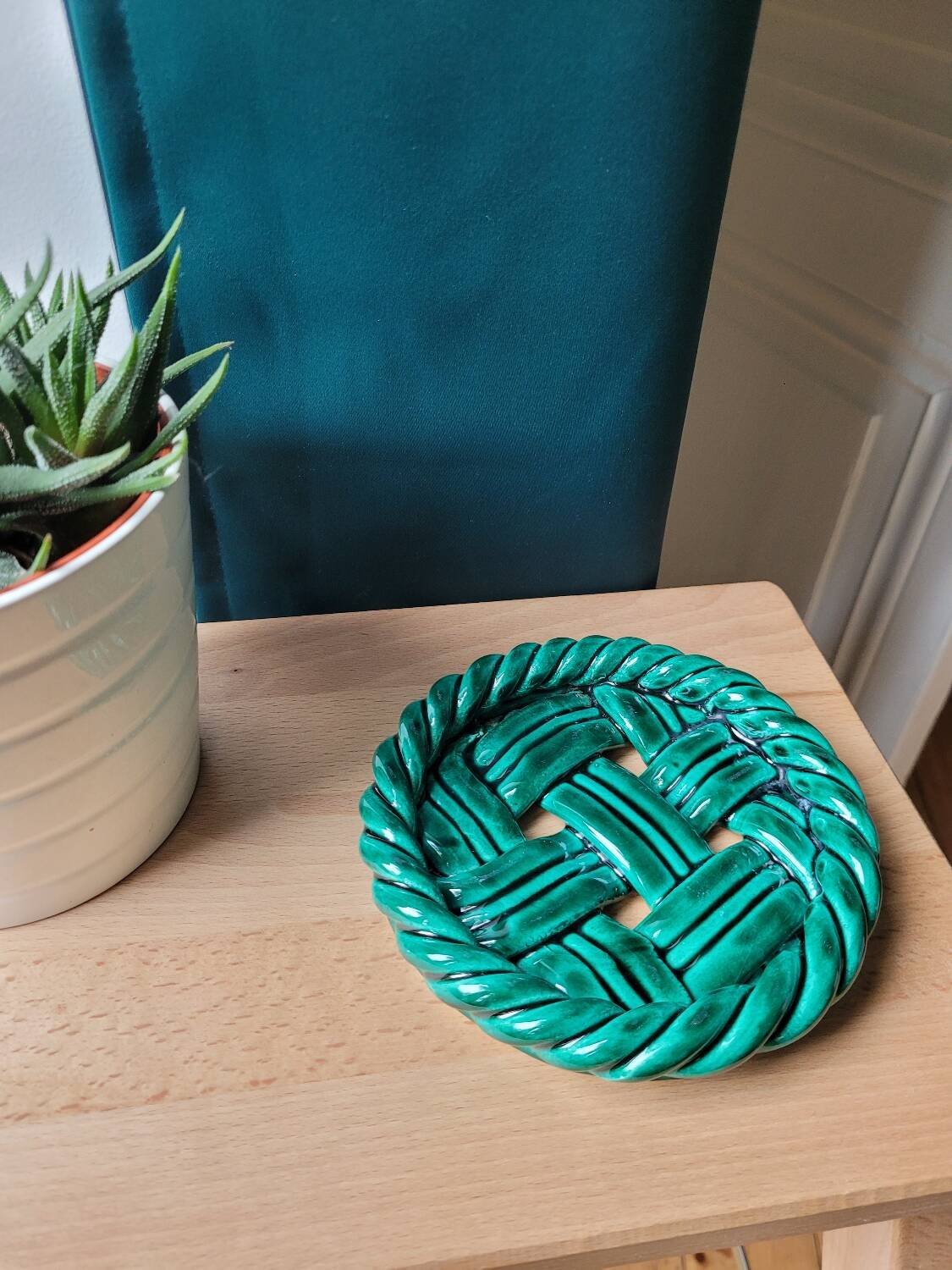 Vallauris glazed porcelain bottle coaster