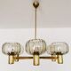 Mid Century Modern brass chandelier with smoked glass shades