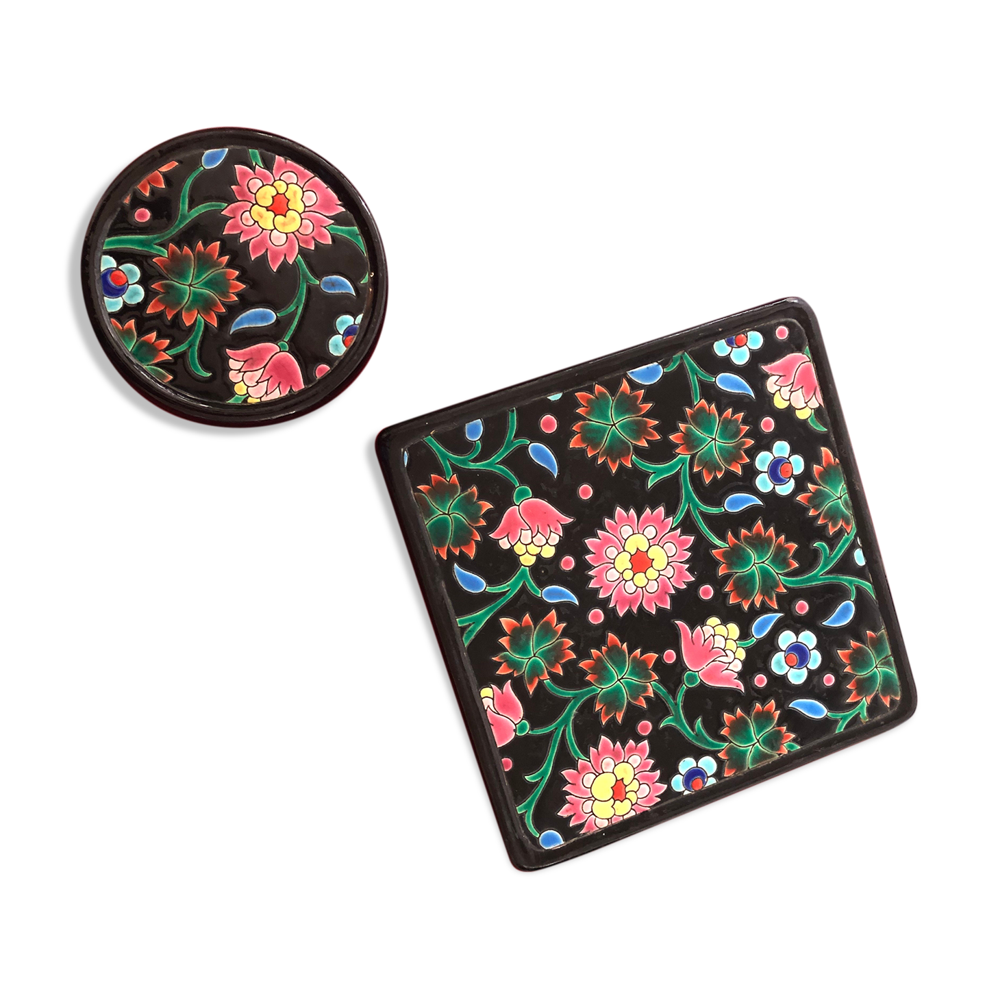 Underside and bottle made of Longwy enamels