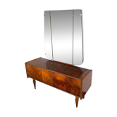 Coiffeuse ronce de noyer, triple miroir & laiton -Regency/ Art Déco