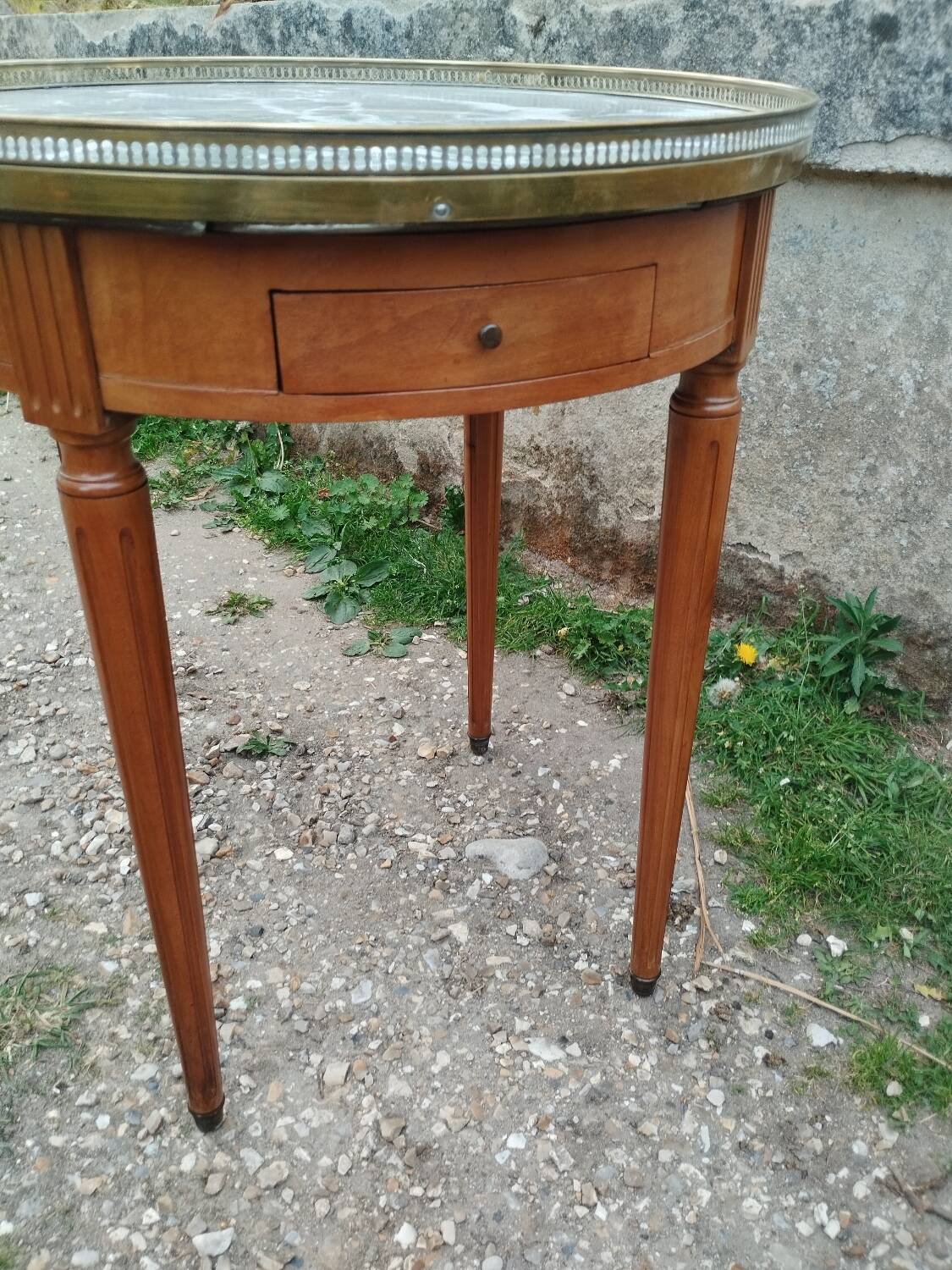 Antique bouillotte table with marble top, Louis XVI style