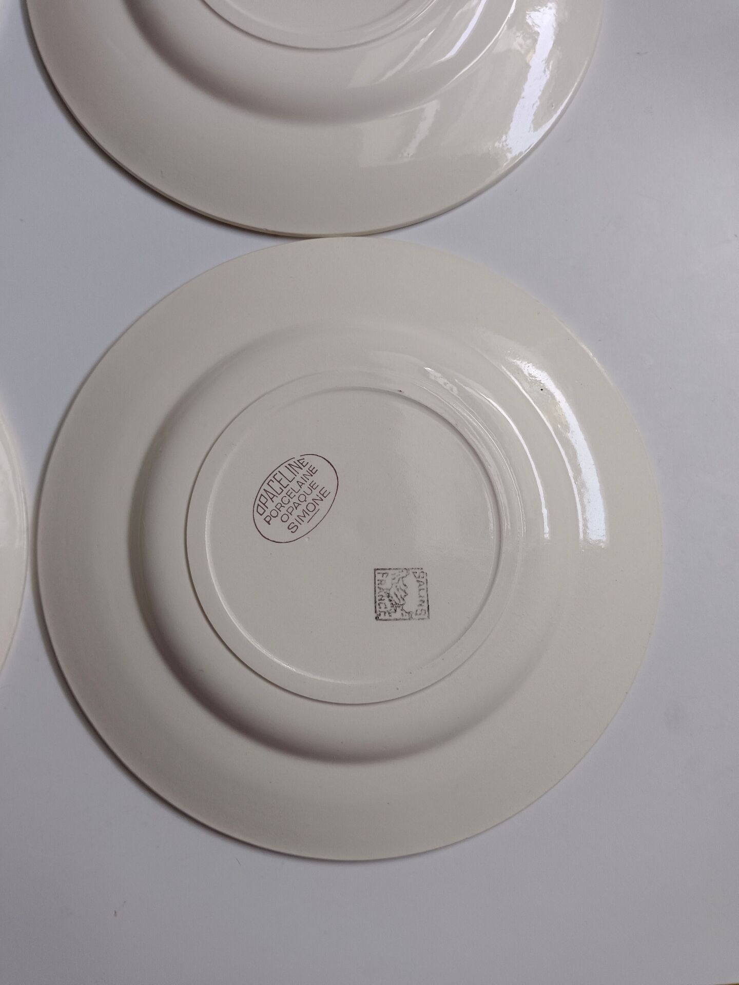 Set of 6 flat plates Salins model Simone beige with flowers.