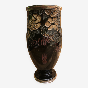 Vase Art Deco en opaline noir