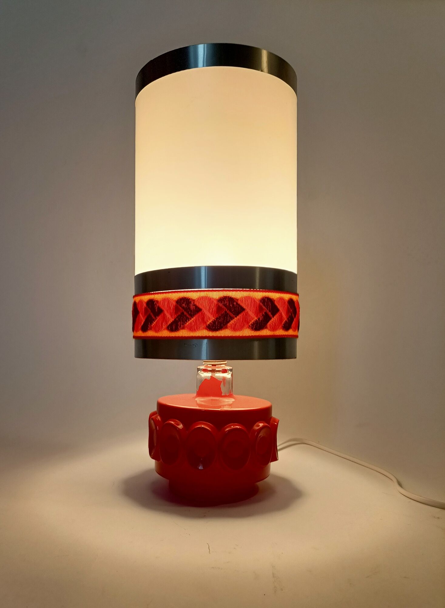 Vintage orange glass lamp signed Robert de Schuytener, 1970.