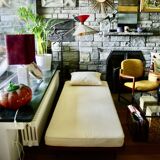 Vintage minerva daybed in solid teak and alcantara by peter hvidt for john stuart 1950s