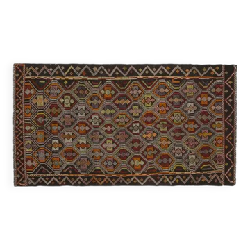 Tapis vintage turc Oushak fait main en laine et coton marron, années 1970