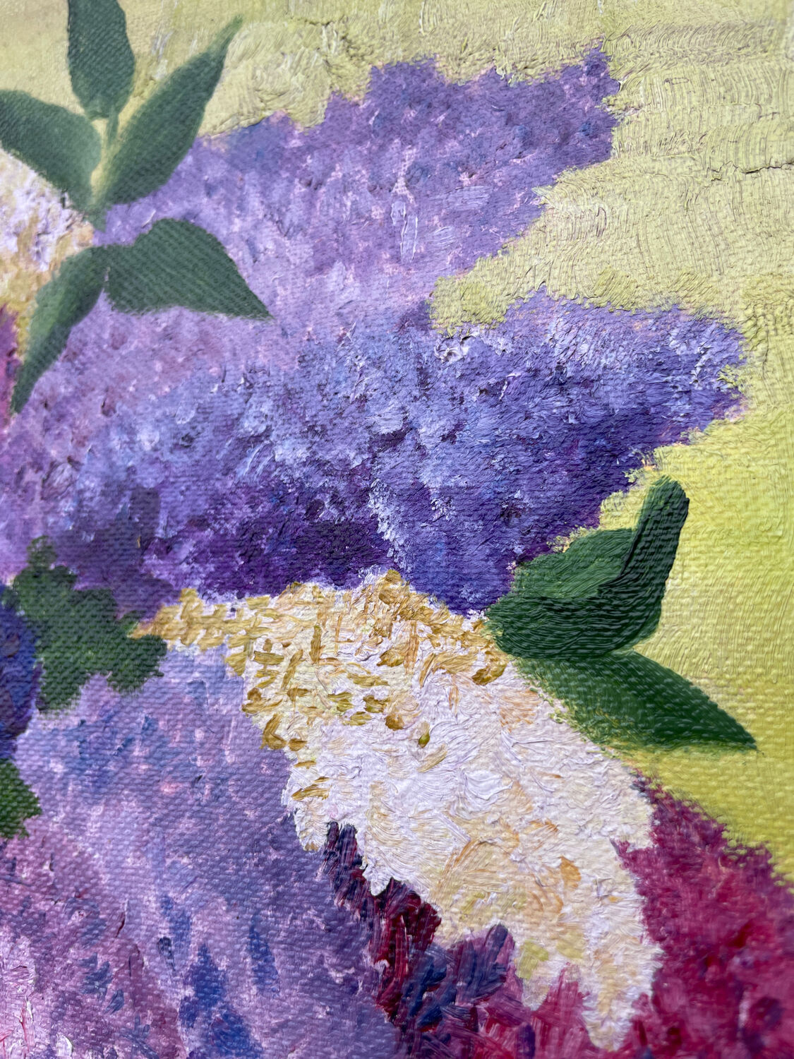 Painting bouquet of lilacs oil on canvas