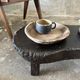 Small old Asian wooden coffee table in Japanese style, kidney-shaped top