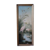 Old oil on canvas framed, "Flamingos"