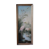 Ancienne huile sur toile encadrée, "Flamands roses"