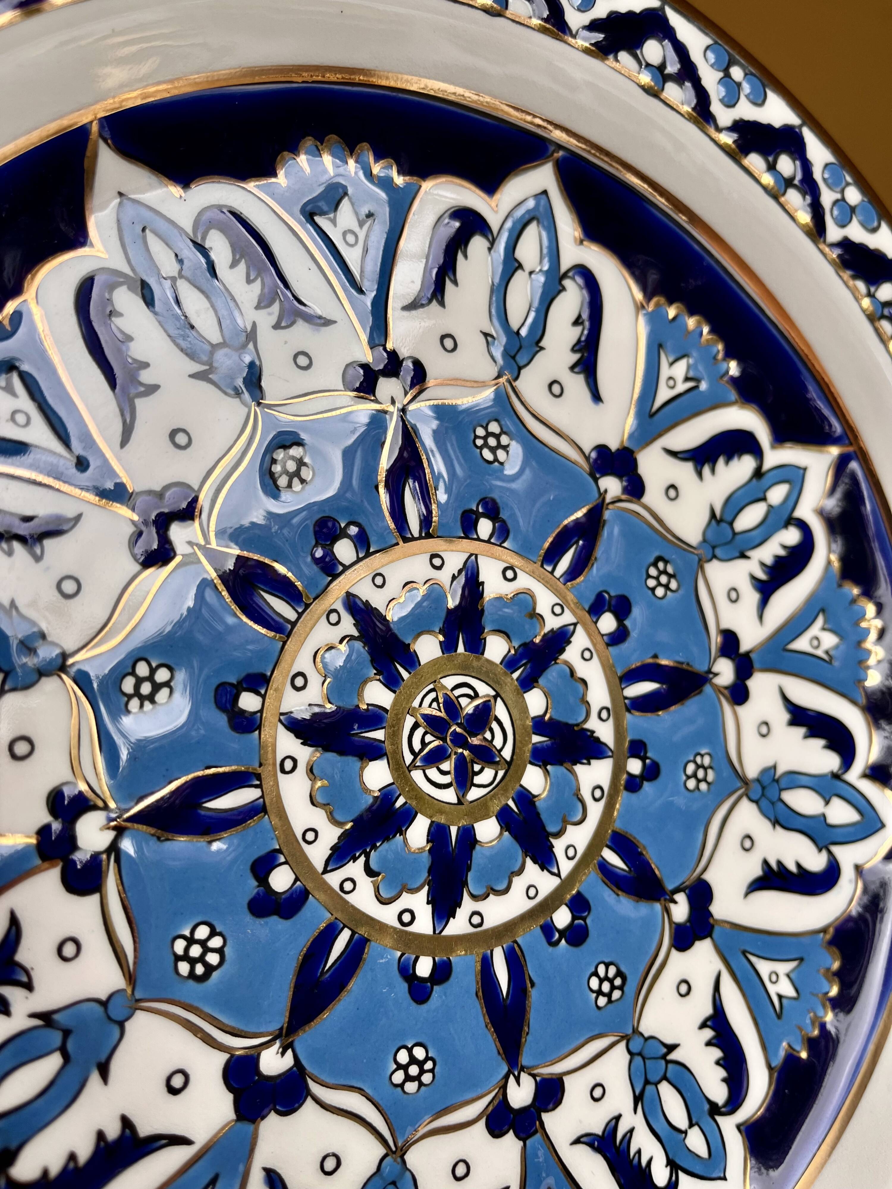 Pair of Vintage Rhodian Hand-Painted Ceramic Plates – Ibiscus Keramik – 24K