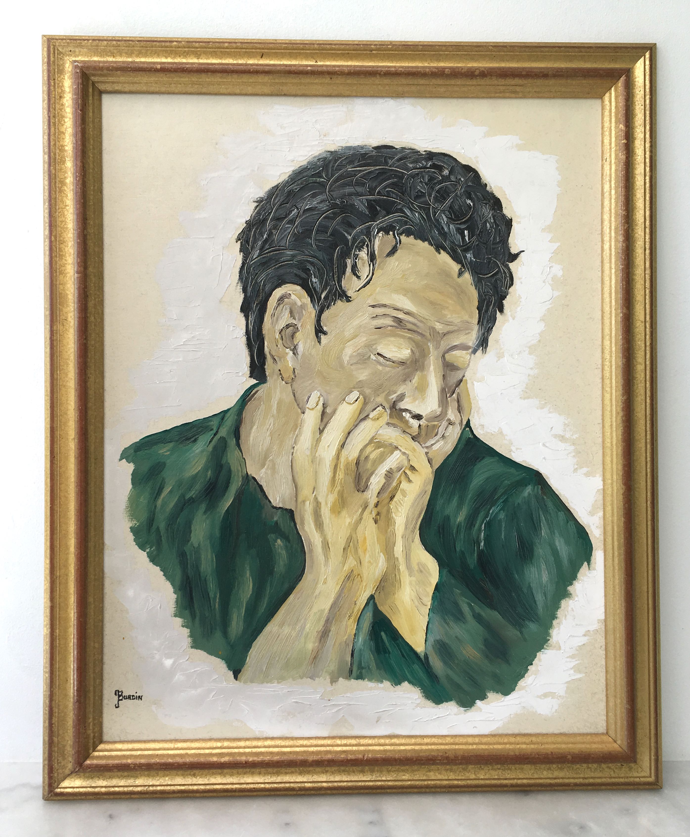 Oil on wood painting male portrait