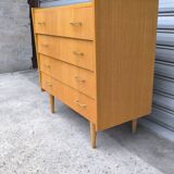 Compass foot chest of drawers in blond oak 1960