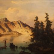 Joseph Brunner, Austrian Landscape with Lake and Mountain Painting, 1869, Oil on Canvas, Framed