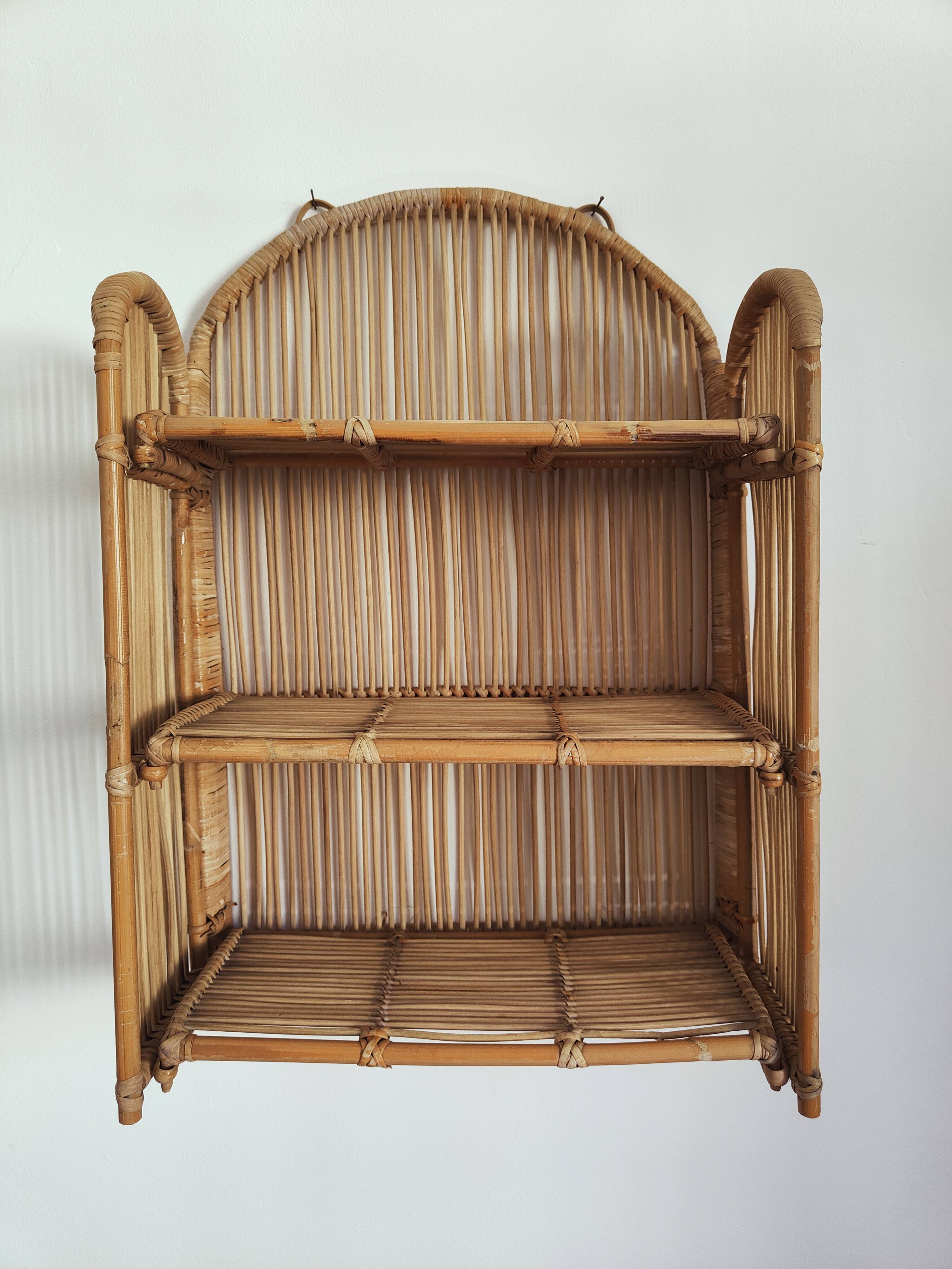 Rattan wall shelf
