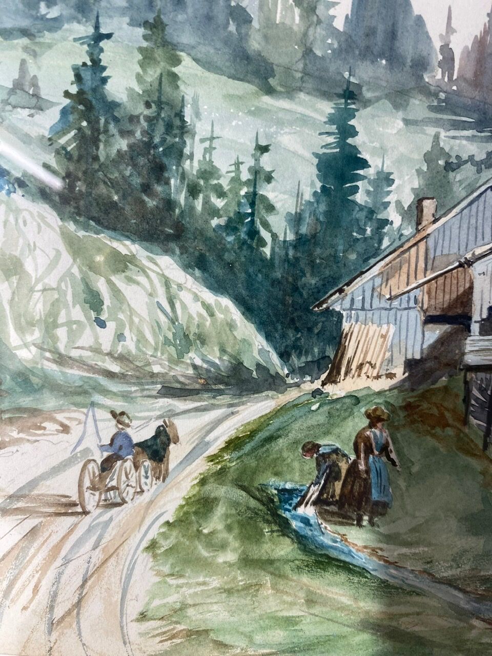 Old painting, mountain landscape in the Jura, nineteenth century