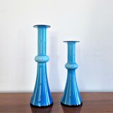 Arrangement of 3 blue glass 'Carnaby' vases by Per Lütken for Holmegaard, Denmark 1960's