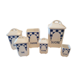 6 blue checkered jars