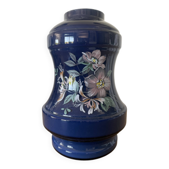 Deep blue vase with floral pattern