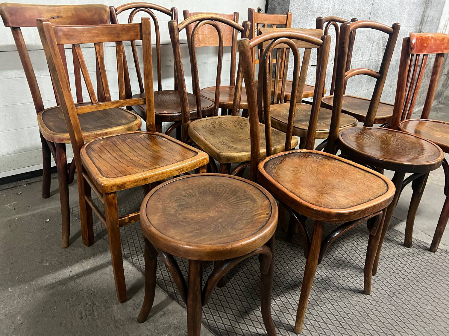 11 antique bistro chairs and a stool (thonet/Fischel/Baumann)