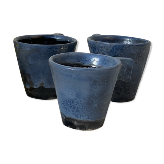 Set of 3 blue ceramic espresso cups
