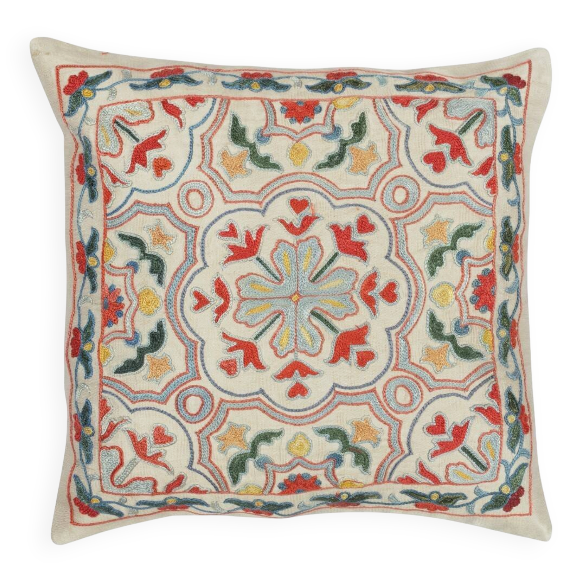 Hand Embroidered All Silk Throw Pillow Cover. Traditional Cushion. Suzani Pillowcase
