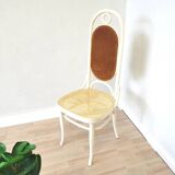 Vintage Thonet Bentwood Dining Chair: Cane Seat, Yellow Fabric Back