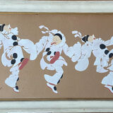 Stencil painting "harlequins dansants" by emile sevelinge (xix-xx)