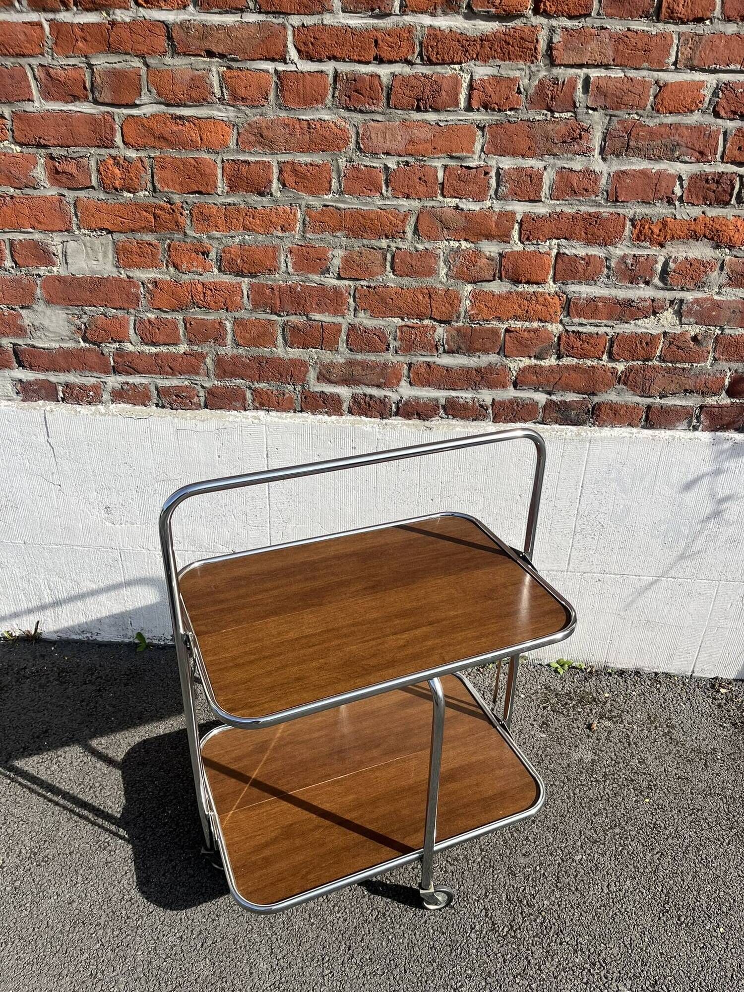 Folding dessert trolley / mid-century service cart in chrome and formica