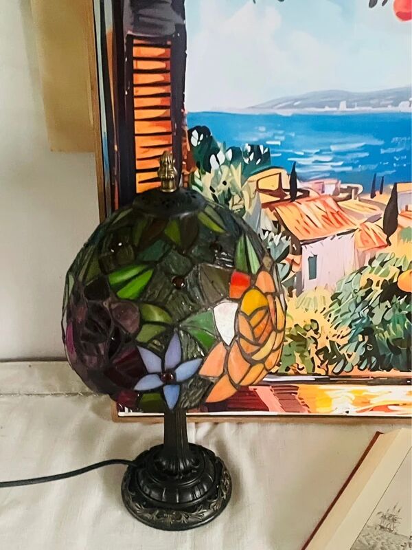 Tiffany style lamp vintage colourful flowers