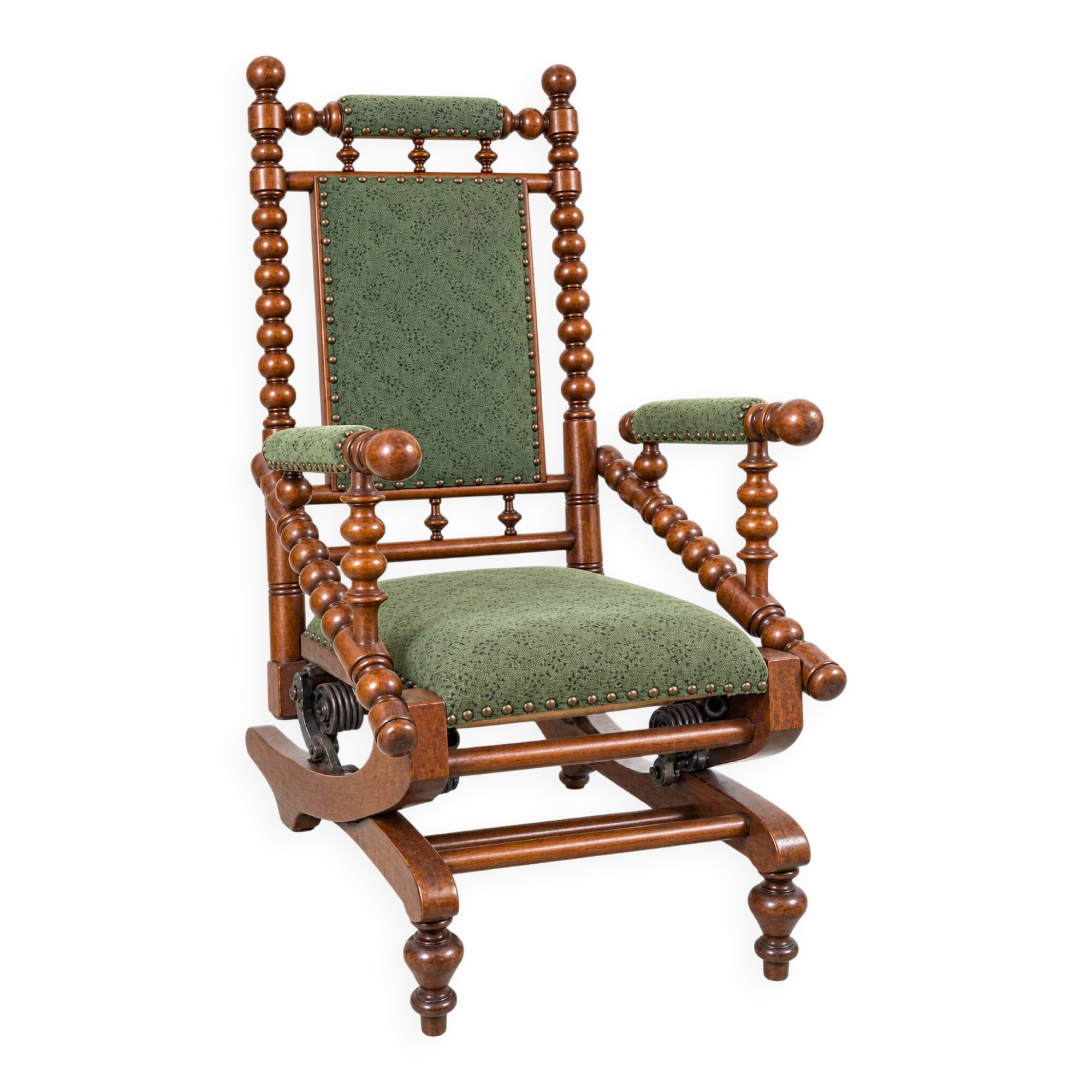 Chaise berçante victorienne antique avec mécanisme à ressort, c. 188
