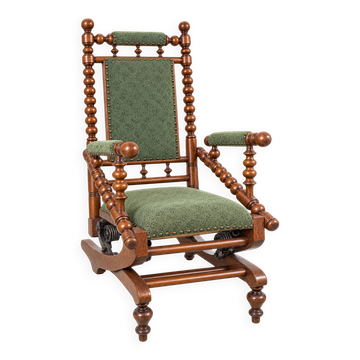 Chaise berçante victorienne antique avec mécanisme à ressort, c. 188