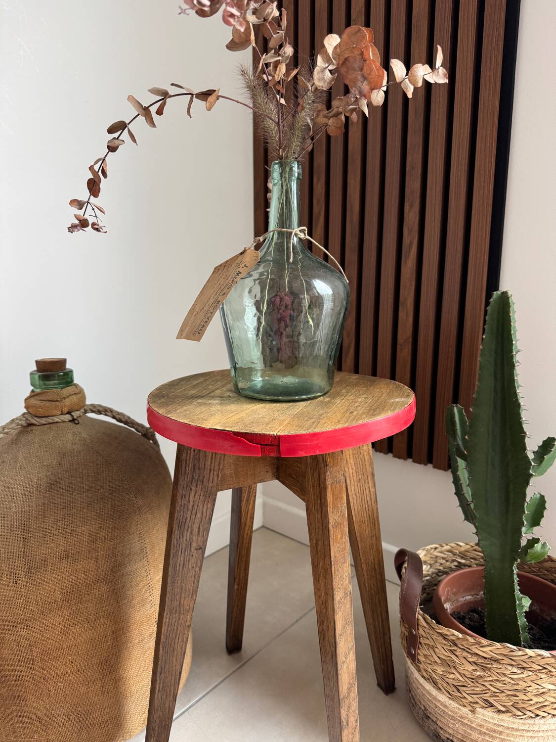 Vintage round wooden stool