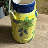 Ceramic milk jug with floral decoration / vase / pitcher green / yellow 20cm