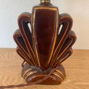 ▪️Art Deco Ceramic and Globe Lamp Stylized Shell Brown and Gold