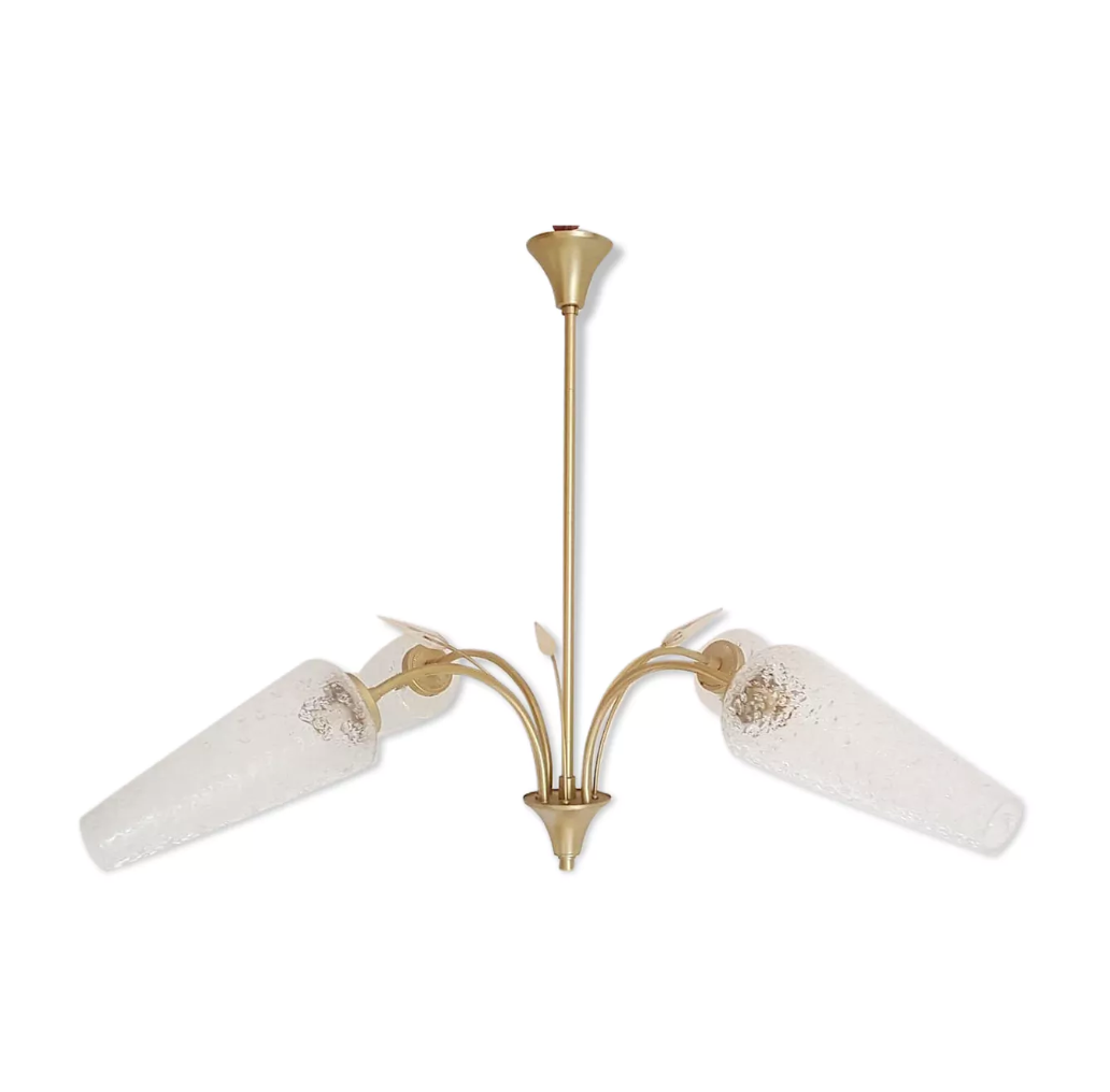 Tulip and spike chandelier with 4 fires 60s