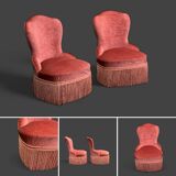 Pair of vintage pink velvet toad armchairs 1960