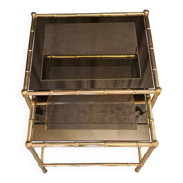 Nesting bamboo tables with gold-plated brass trim