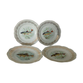 4 assiettes de service  a poisson en veritable porcelaine