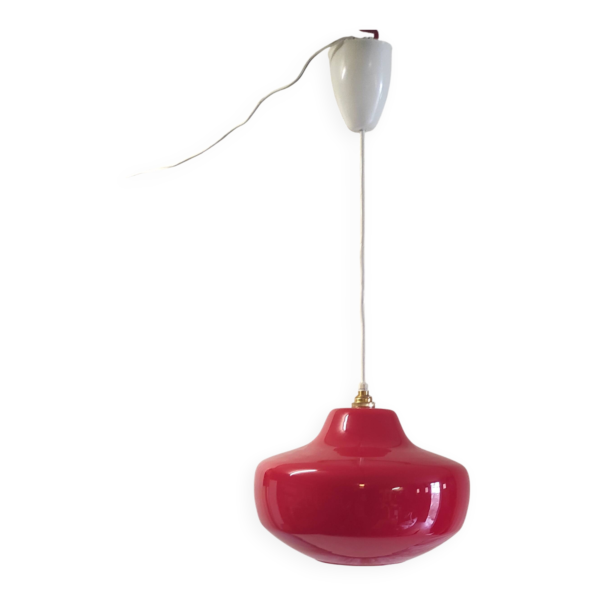 Vintage red glass pendant light from the 70s