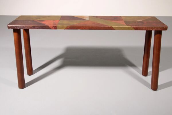 Console en cuivre et hêtre teinté Lorenzo Burchiellaro, Italie, années 1960