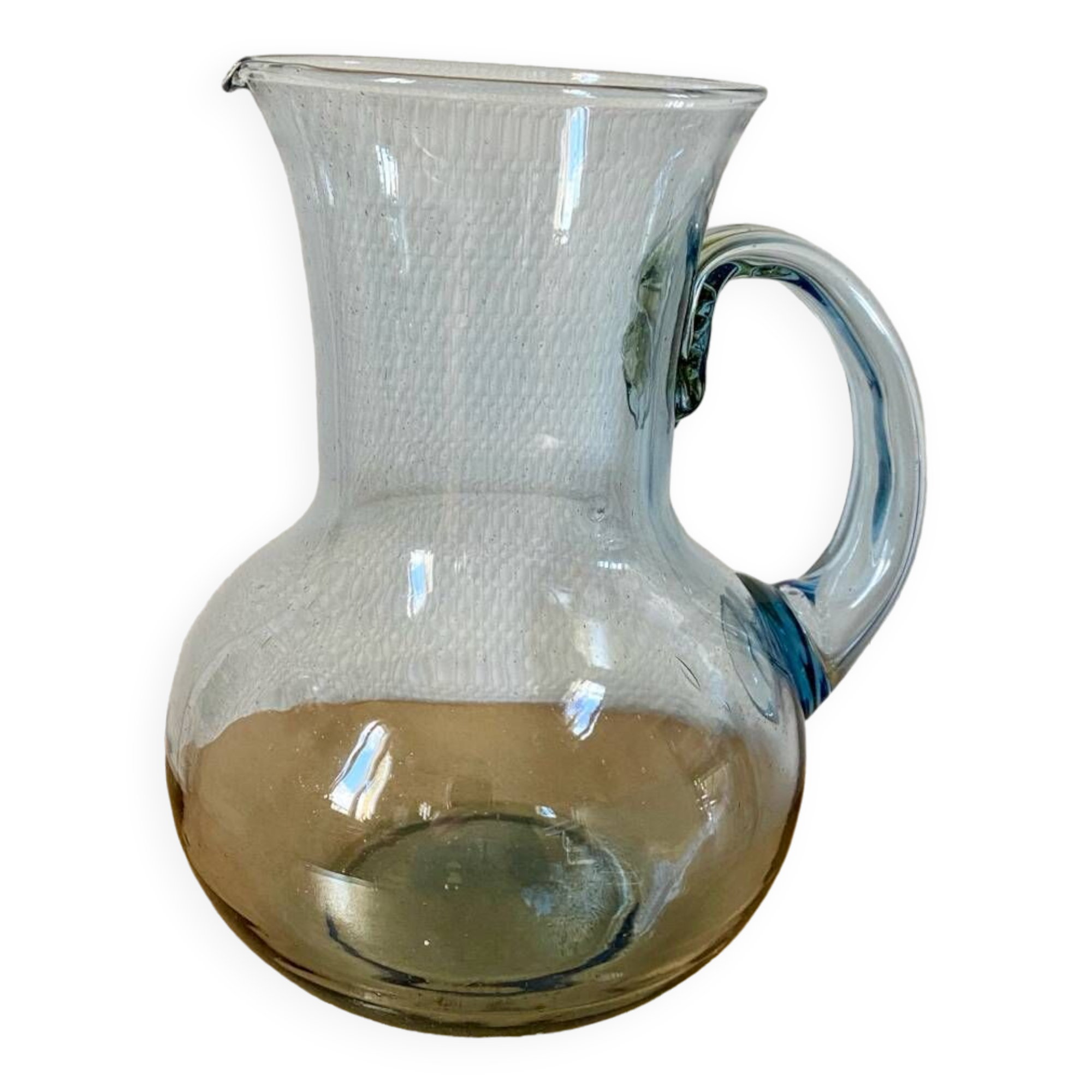 Biot style blue blown glass water pitcher