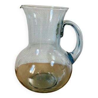 Biot style blue blown glass water pitcher