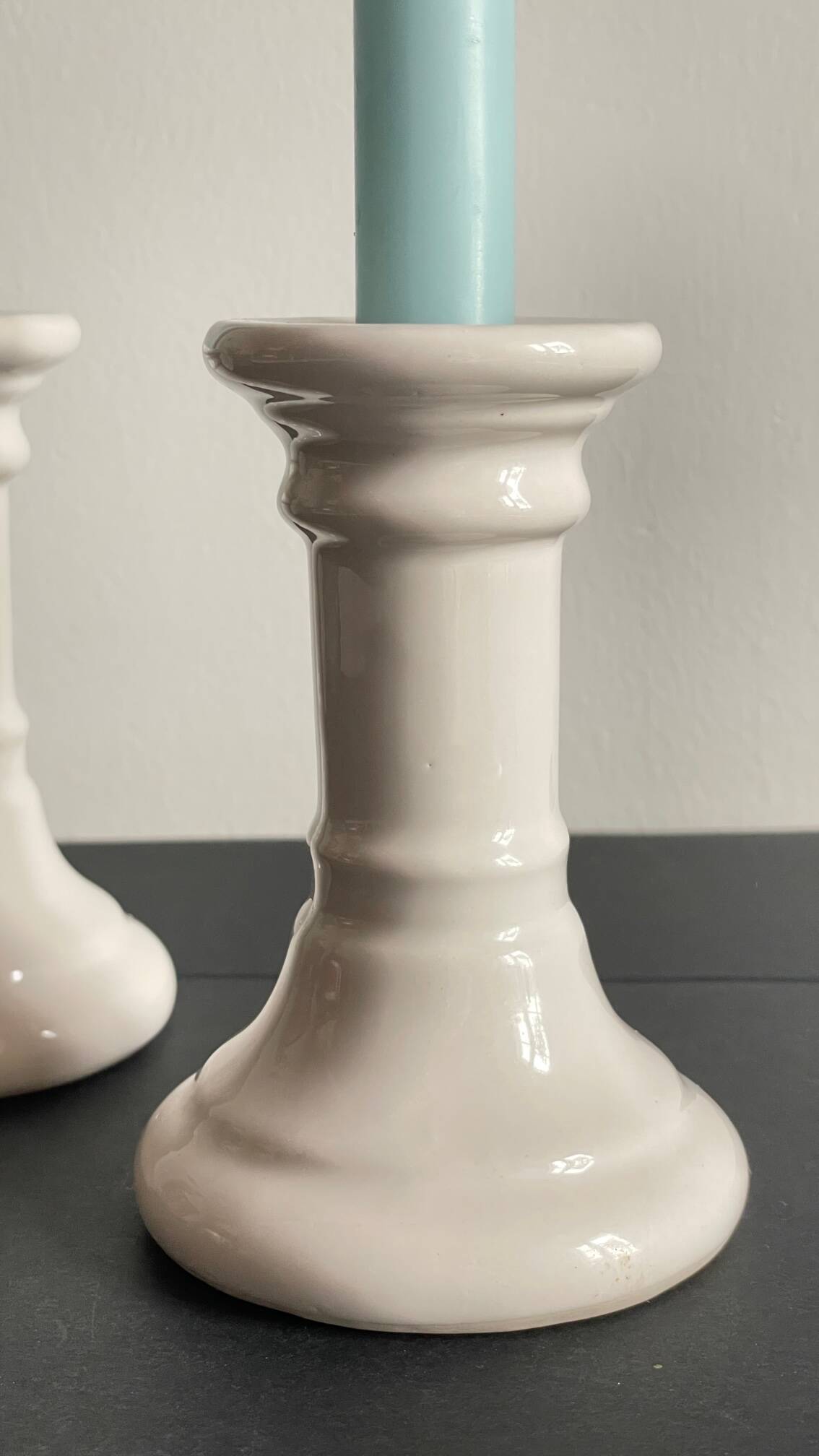 Pair of white ceramic candle holders
