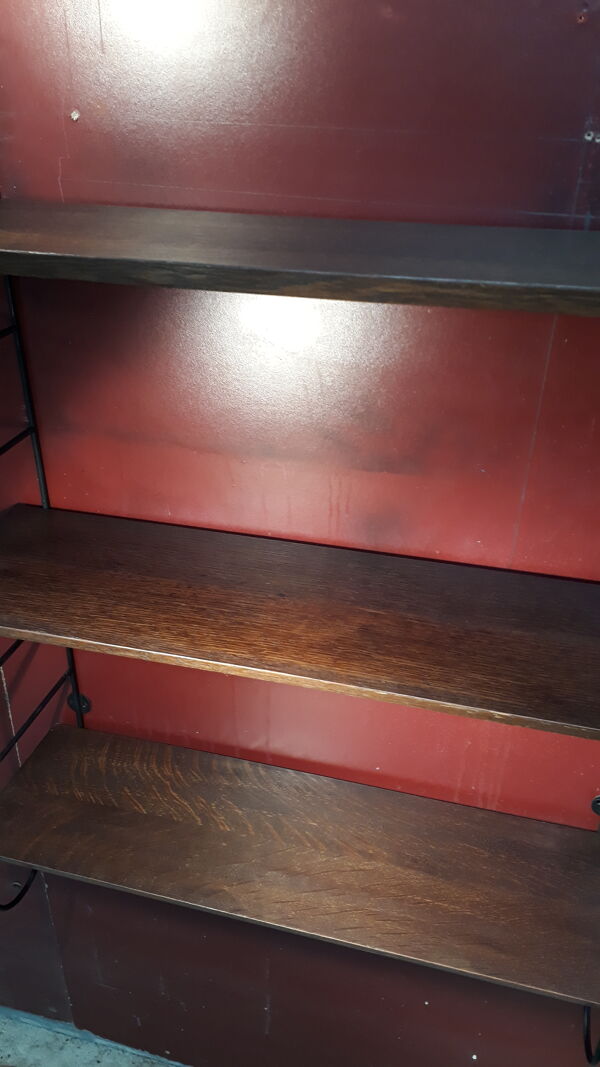 Etagere scandinave 1940 a 50 tomado acier et 3 plateaux 65x19. Plaquage bois bisauté 60x86 super et